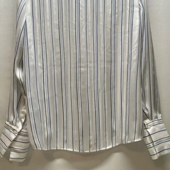 White House Black Market Blouse Women's Small Blue Metallic Stripe Semi Sheer - Picture 7 of 13